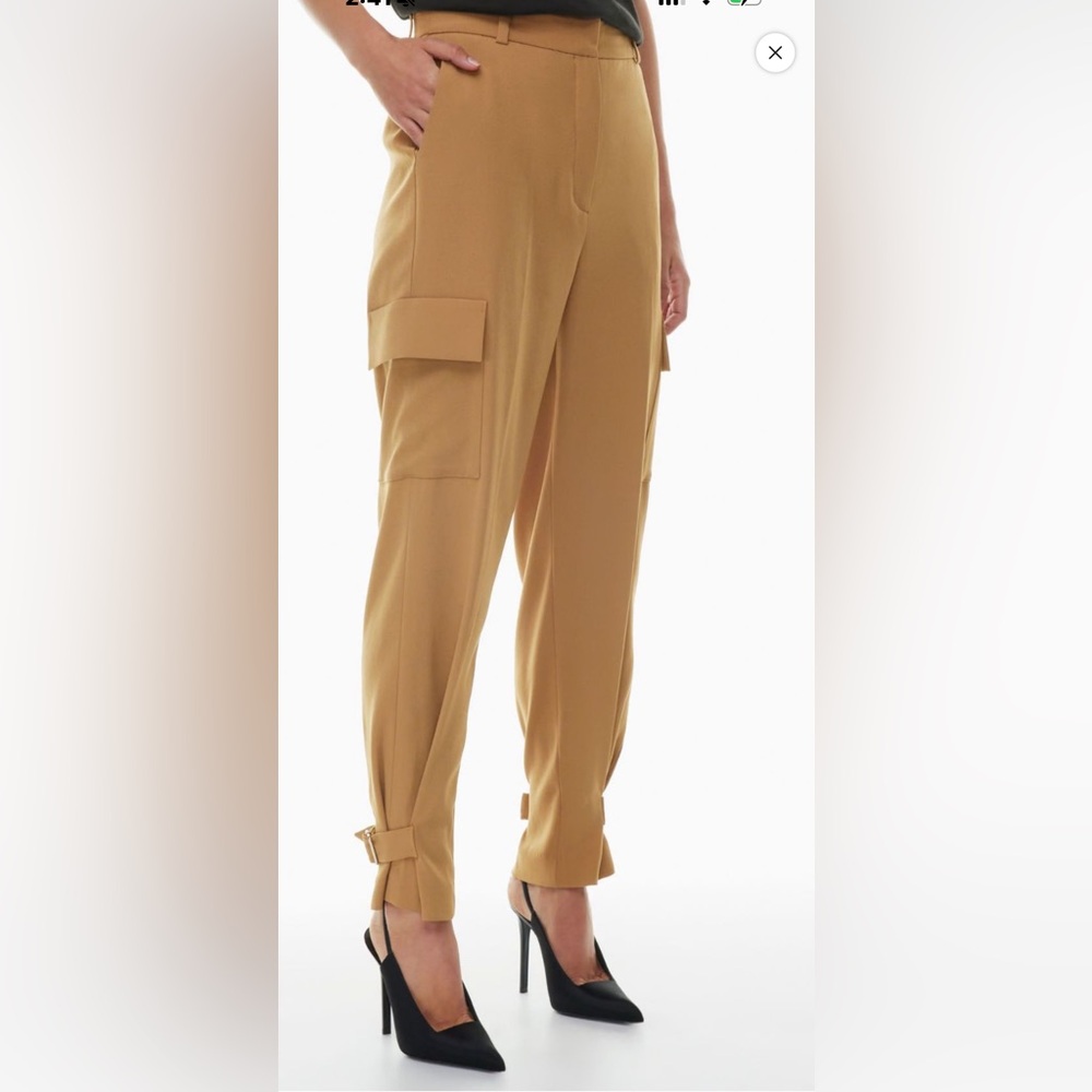 Aritzia Babaton tan camel brown refined cargo dress pants trousers buckle 4